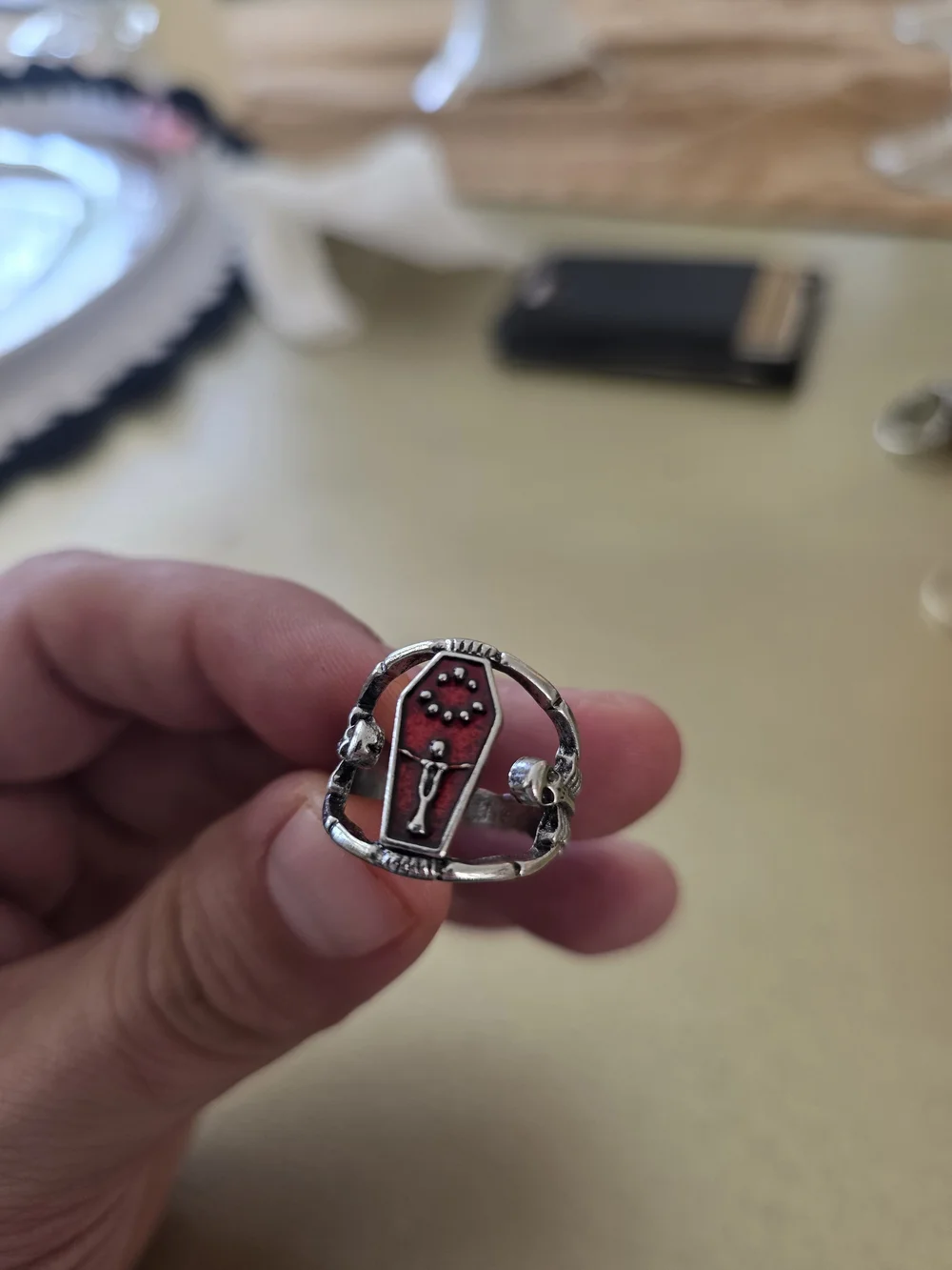Silver Red Coffin Ring